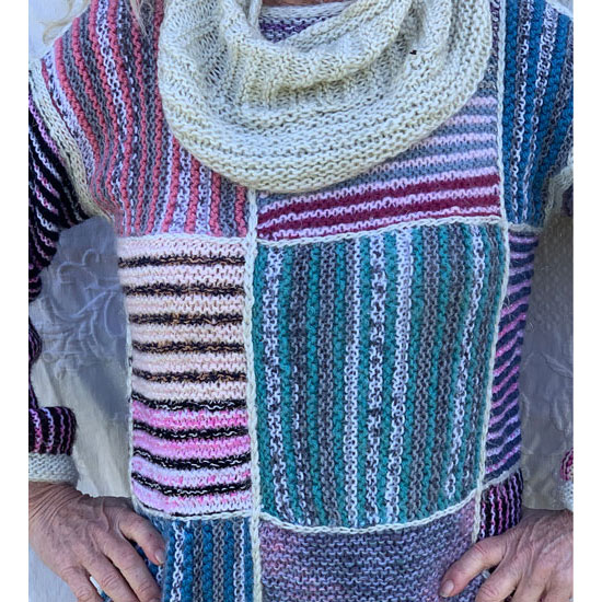 Pull patchwork tricot main laine