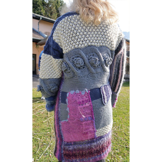 Manteau laine tricot main artistique, manteau de créateur en laine tricoté à la main, crochet