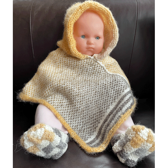 poncho tricot tissage bebe avec capuche
